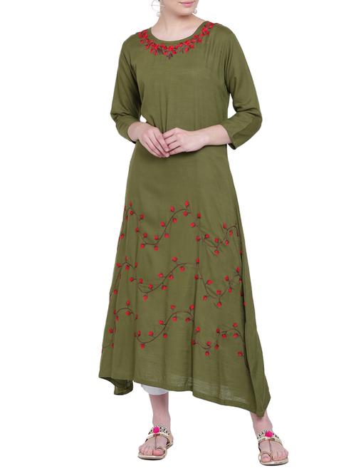 Asymmetric embroidered kurta - 15416709 - Standard Image - 1