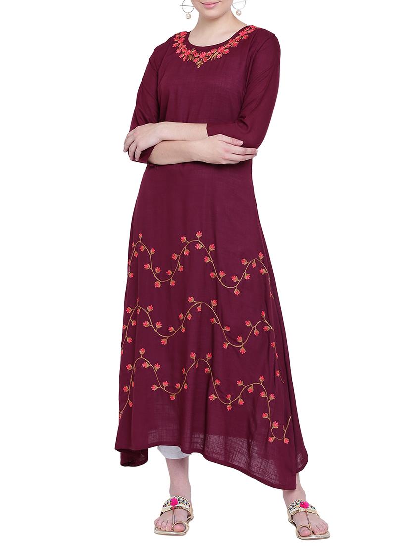 Asymmetric embroidered kurta - 15416710 - Zoom Image - 1