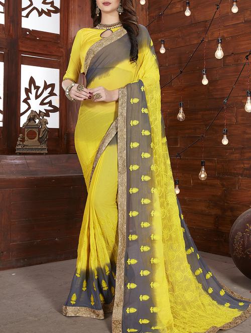 thread embroidered lace saree with blouse - 15416799 - Standard Image - 1
