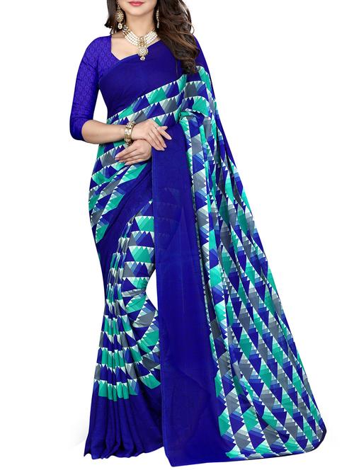 contrast geometrical printed georgette saree with blouse - 15416807 - Standard Image - 1