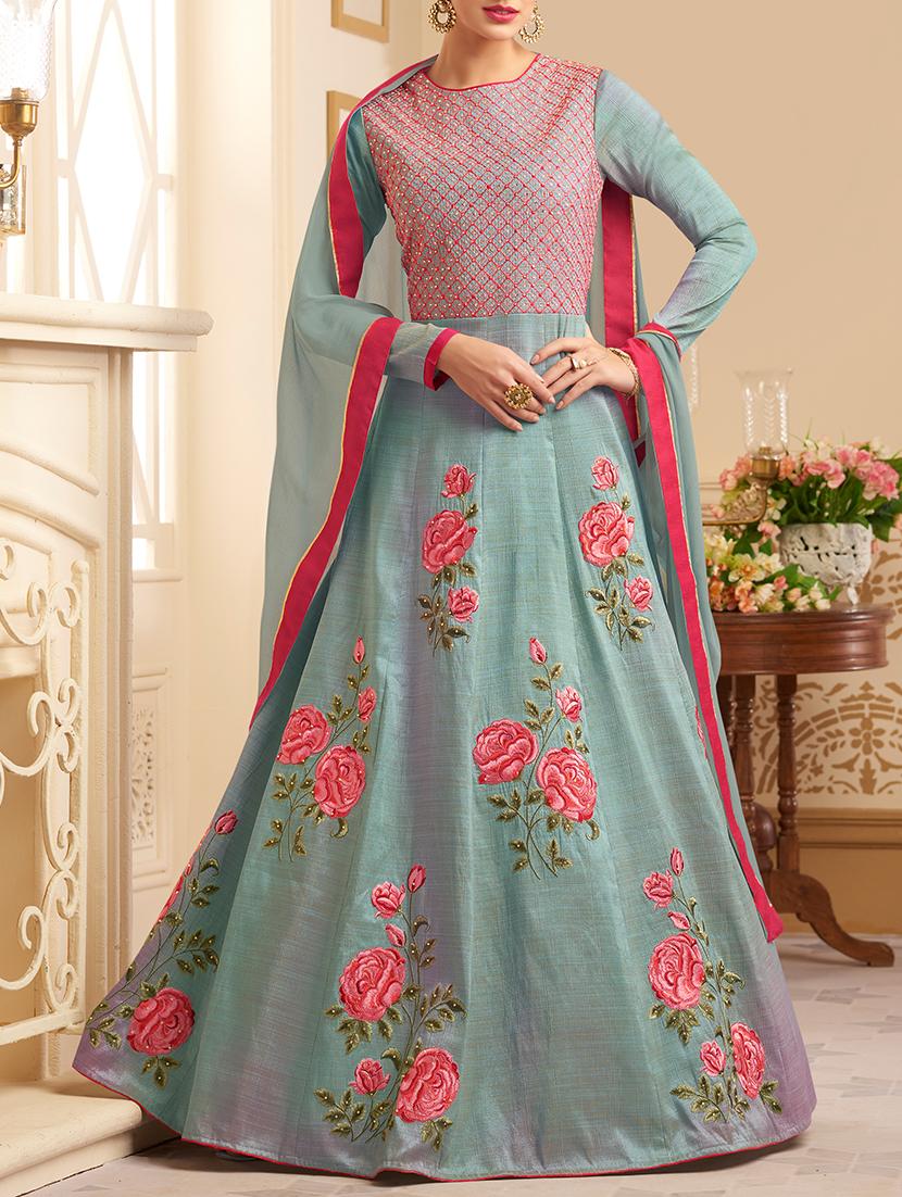 floral embroidered semi-stitched anarkali suits - 15416829 - Zoom Image - 1
