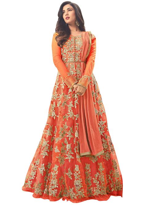 embellished anarkali semi-stitched suit - 15416864 - Standard Image - 1