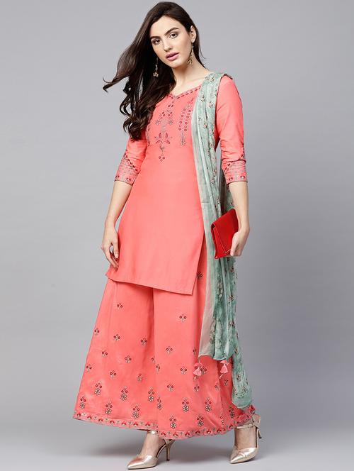 embroidered unstitched palazzo suit - 15416880 - Very Small Image - 1