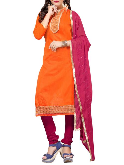 Embroidered semi-stitched churidaar suit - 15416919 - Standard Image - 1