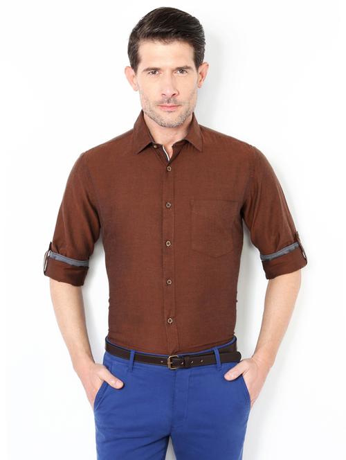 brown cotton casual shirt - 15417062 - Standard Image - 1