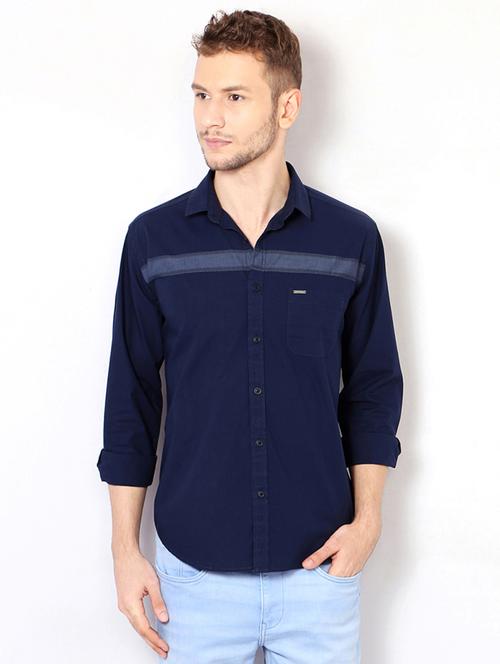 navy blue cotton casual shirt - 15417069 - Standard Image - 1