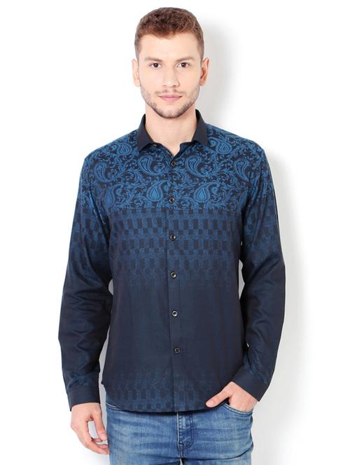 navy blue cotton casual shirt - 15417073 - Standard Image - 1
