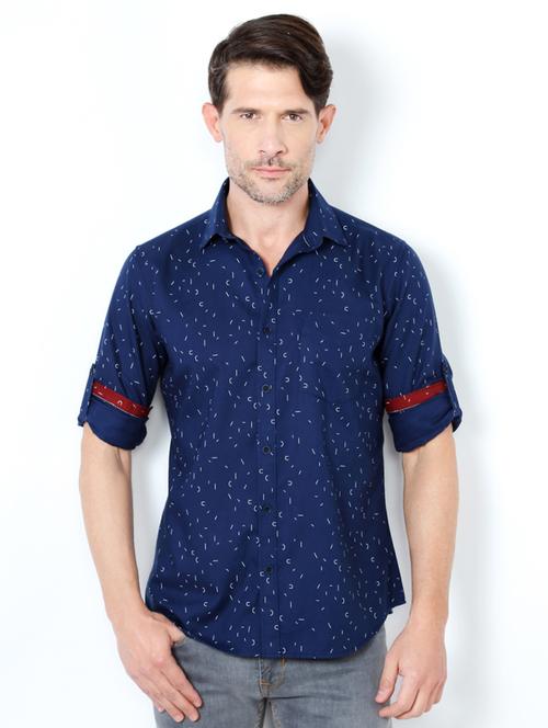 navy blue cotton casual shirt - 15417077 - Very Small Image - 1