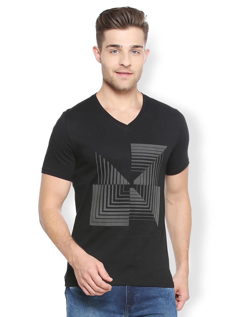 black cotton chest print t-shirt - 15417191 - Zoom Image - 1