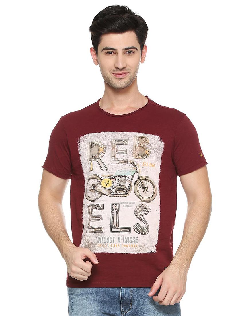 maroon cotton front print t-shirt - 15417192 - Zoom Image - 1