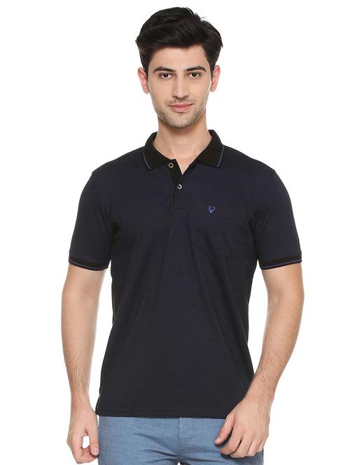 navy blue cotton blend pocket t-shirt - 15417195 - Very Small Image - 1