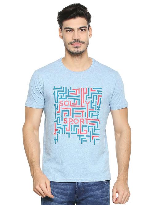 blue cotton chest print t-shirt - 15417221 - Standard Image - 1