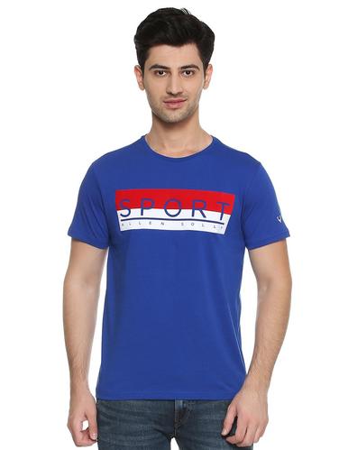 blue cotton chest print t-shirt - 15417222 - Very Small Image - 1