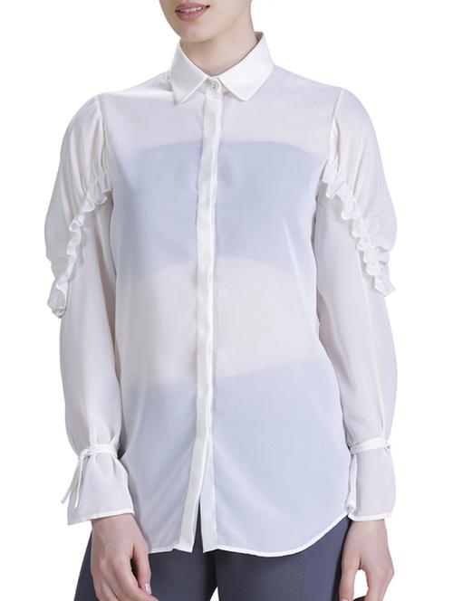 frill detail tie up sleeve shirt - 15417269 - Very Small Image - 1