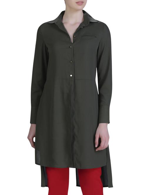 button down high low tunic - 15417275 - Standard Image - 1