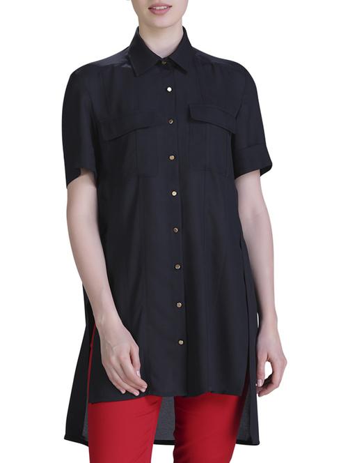black polyester shirt tunic - 15417276 - Standard Image - 1