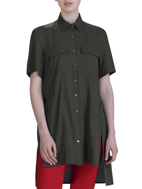 button down high low tunic - 15417278 - Standard Image - 1