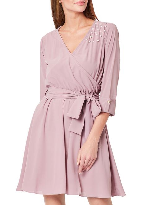 pearl embellished belted wrap dress - 15417289 - Standard Image - 1
