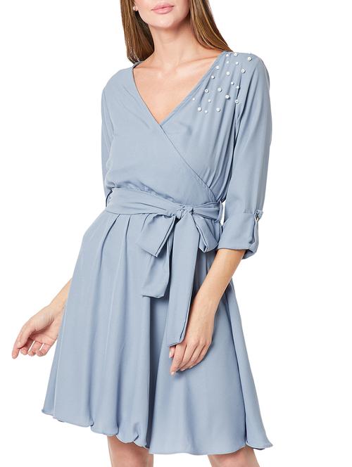 pearl embellished belted wrap dress - 15417290 - Standard Image - 1