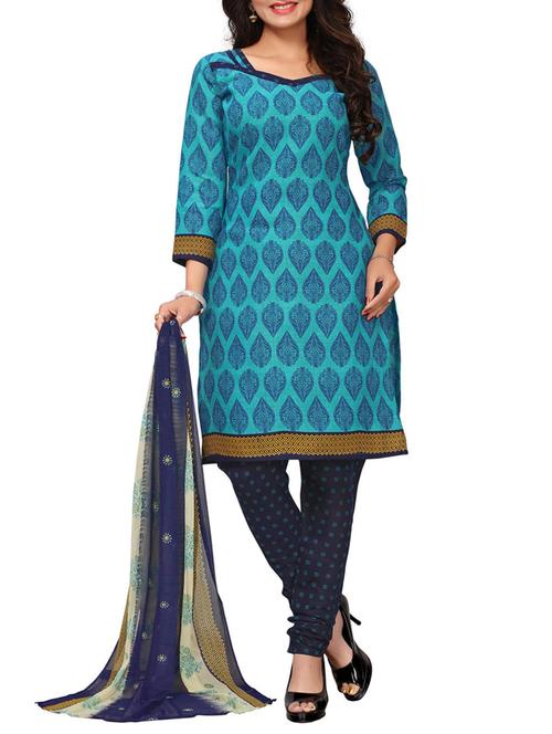 Printed unstitched churidaar suit - 15417439 - Standard Image - 1