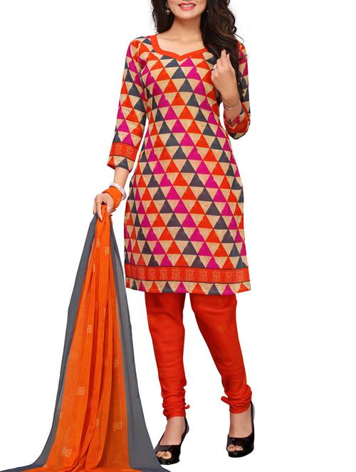 Printed unstitched churidaar suit - 15417442 - Standard Image - 1