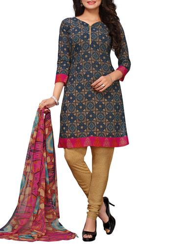 Printed unstitched churidaar suit - 15417445 - Very Small Image - 1