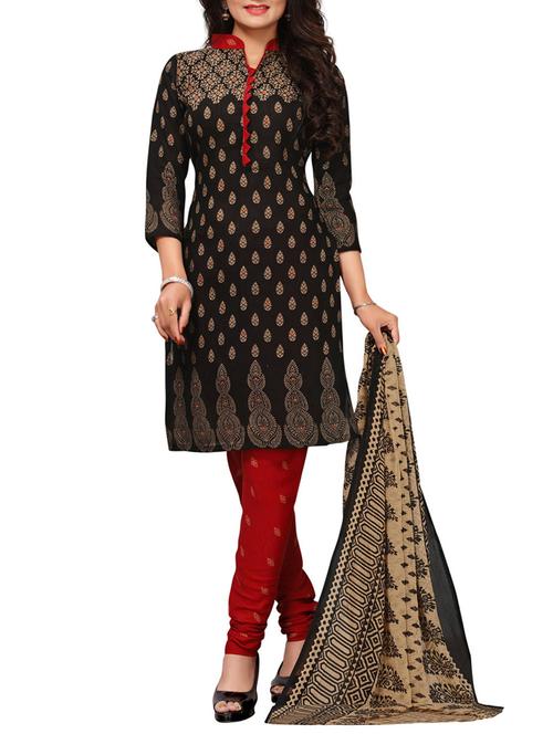 Printed unstitched churidaar suit - 15417452 - Standard Image - 1