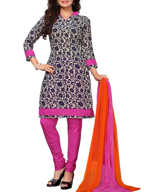 Printed unstitched churidaar suit - 15417453 - Standard Image - 1