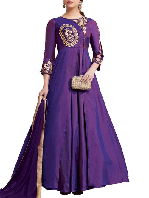 Embroidered semi-stitched flared suit - 15417483 - Standard Image - 1