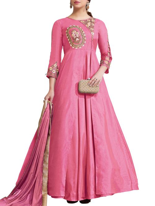Embroidered semi-stitched flared suit - 15417484 - Standard Image - 1