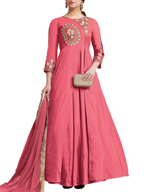 Embroidered semi-stitched flared suit - 15417487 - Standard Image - 1