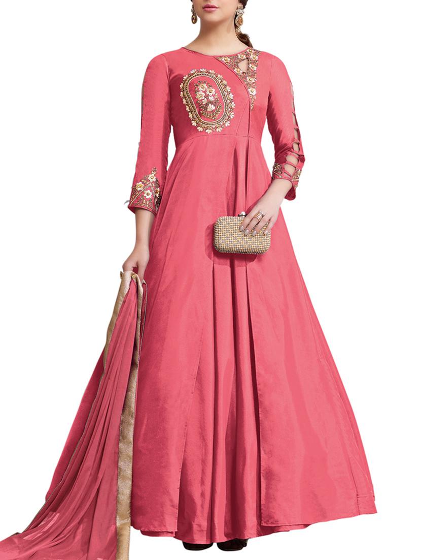 Embroidered semi-stitched flared suit - 15417487 - Zoom Image - 1