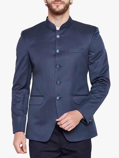 navy blue cotton blend casual blazer - 15417743 - Standard Image - 1