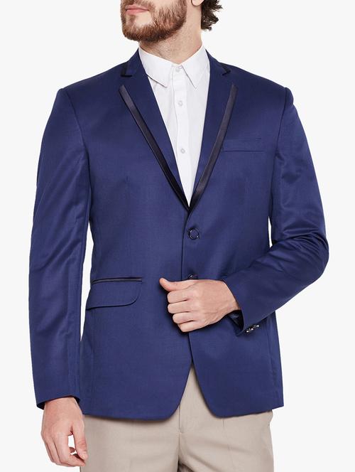 navy blue cotton blend casual blazer - 15417744 - Standard Image - 1