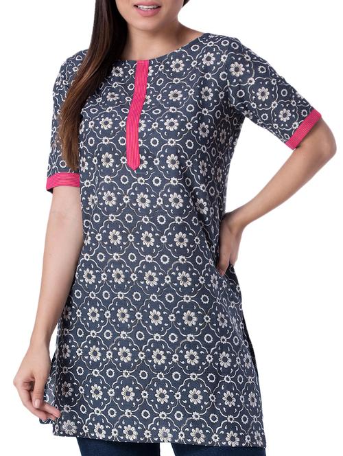 grey cotton straight kurti - 15417901 - Standard Image - 1