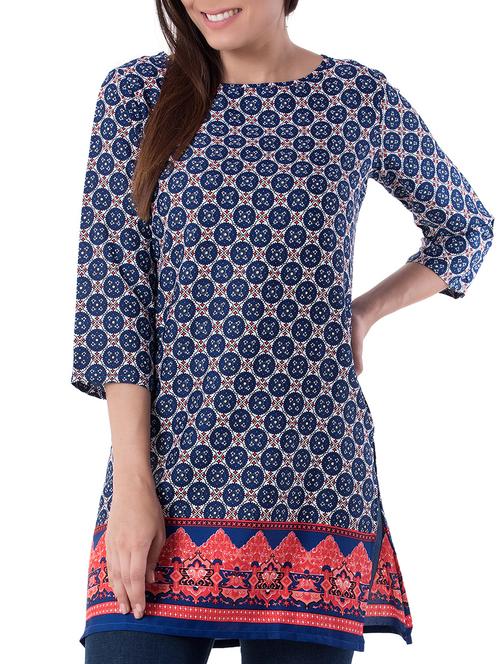 blue cotton straight kurti - 15417905 - Standard Image - 1