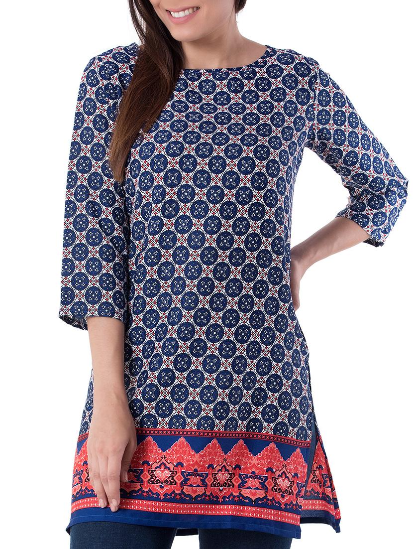 blue cotton straight kurti - 15417905 - Zoom Image - 1