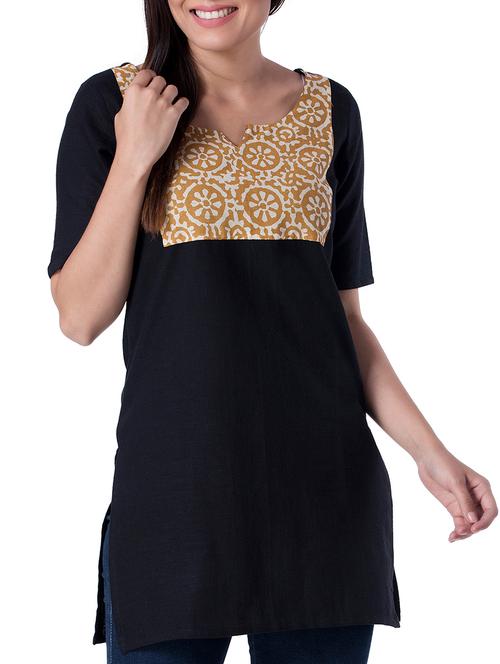 black cotton straight kurti - 15417906 - Very Small Image - 1
