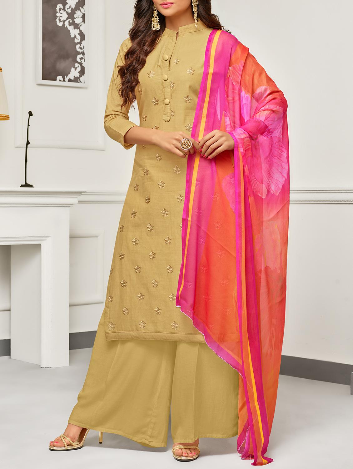embroidered unstitched palazzo suits - 15418044 - Zoom Image - 1