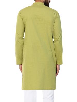 green solid long kurta - 15418088 - Standard Image - 3