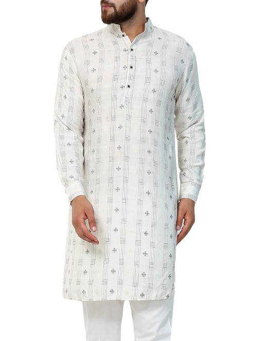 white silk blend long kurta - 15418089 - Standard Image - 1