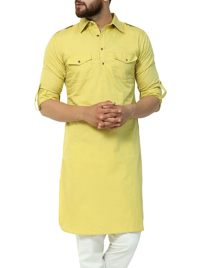 green cotton pathani kurta - 15418090 - Zoom Image - 1