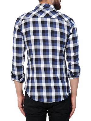 blue checkered casual shirt - 15418124 - Standard Image - 3