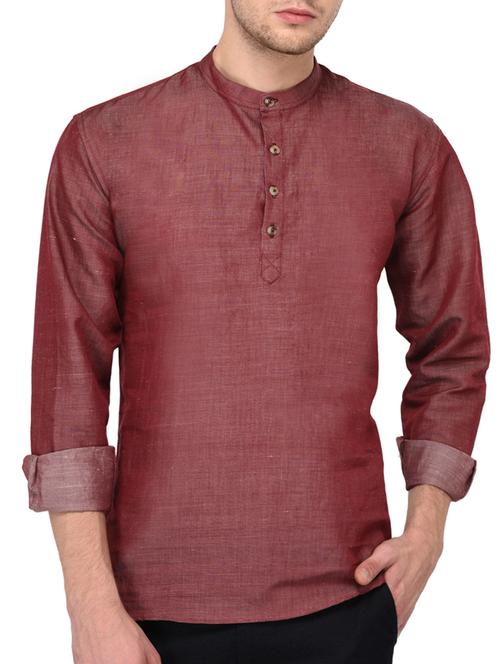 red cotton short kurta - 15418270 - Very Small Image - 1