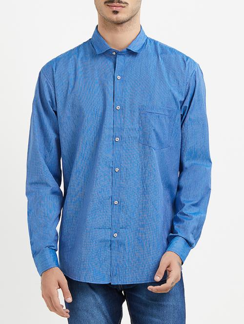 navy blue cotton blend casual shirt - 15418312 - Very Small Image - 1