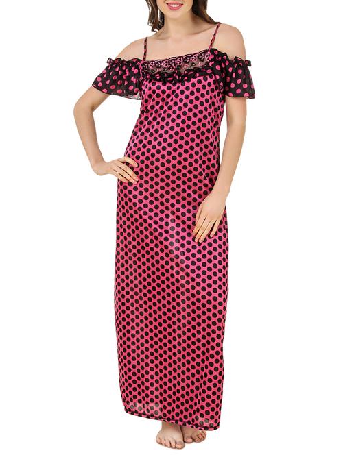 polka dotted cold shoulder laced nighty - 15418345 - Standard Image - 1
