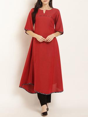 Asymmetric piping kurta - 15418424 - Standard Image - 1