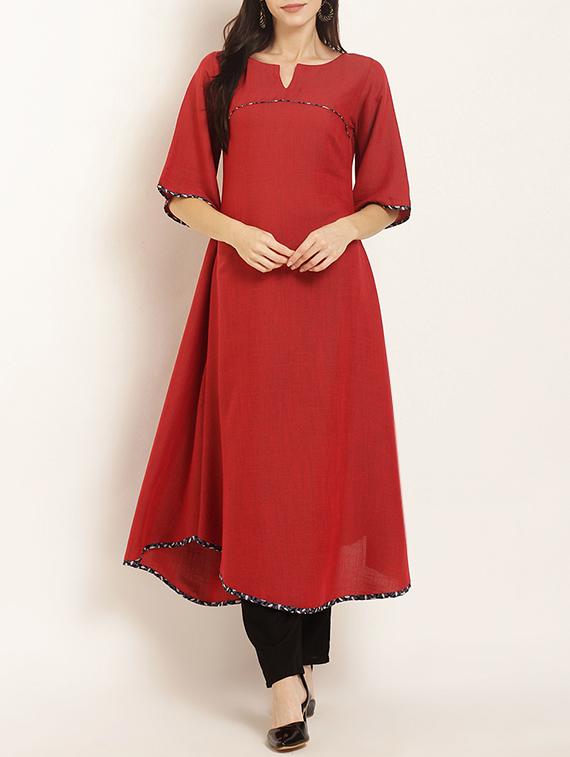 Asymmetric piping kurta - 15418424 - Zoom Image - 1