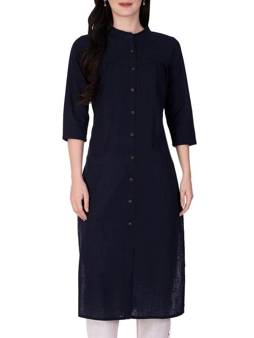 Navy blue straight kurta - 15418733 - Standard Image - 1