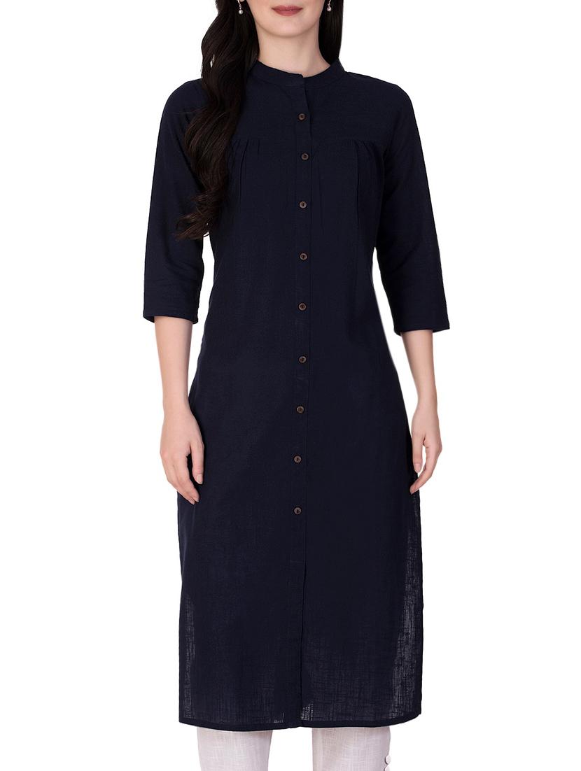 Navy blue straight kurta - 15418733 - Zoom Image - 1